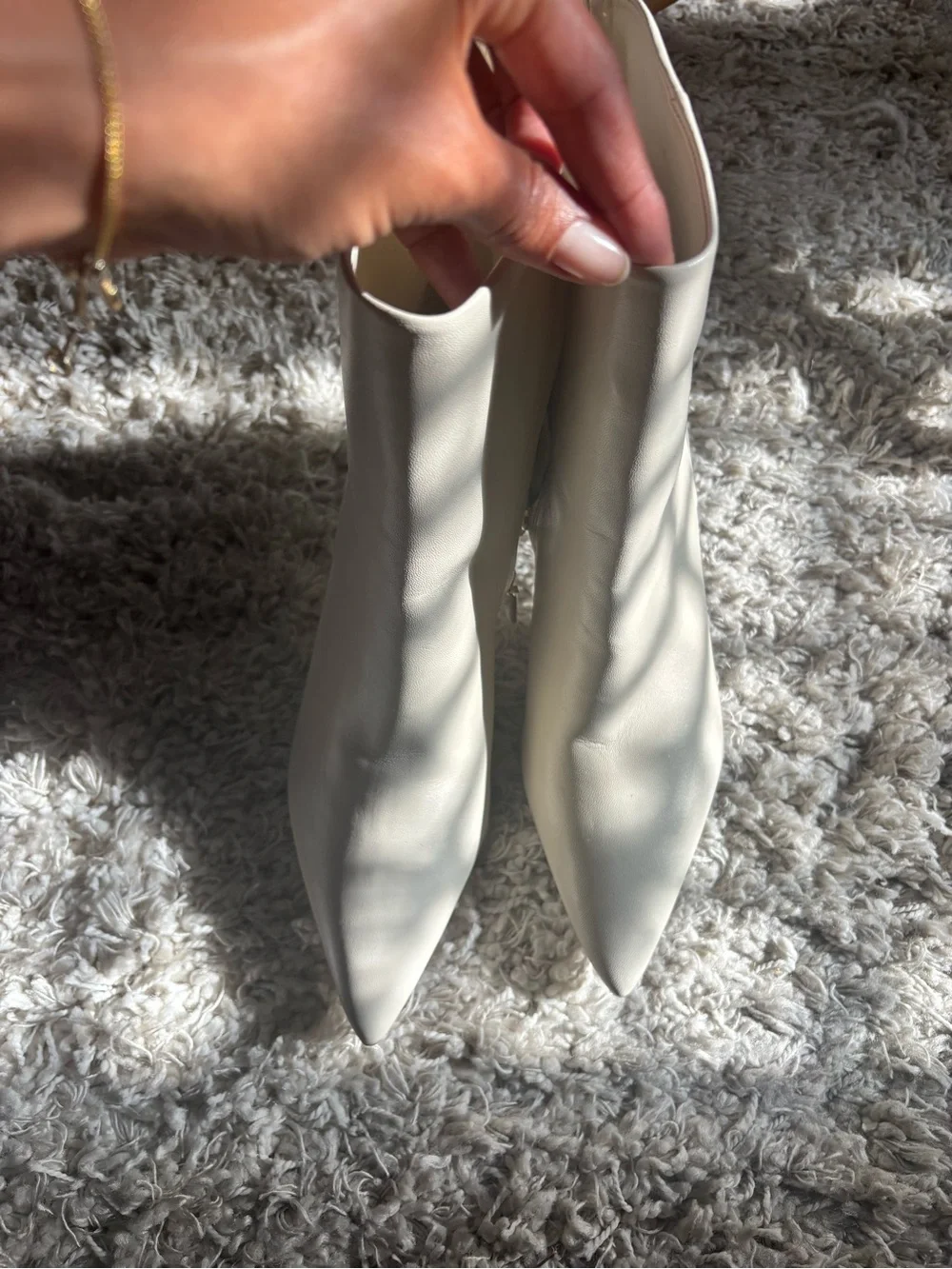 Larroude Cream Pointed Toe Stretch Ankle Boots